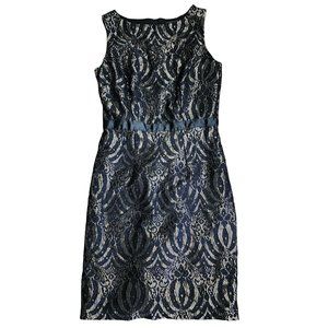 LUX II Black Gold Sleeveless Zip Back Lined Pencil Dress Womens Size 2